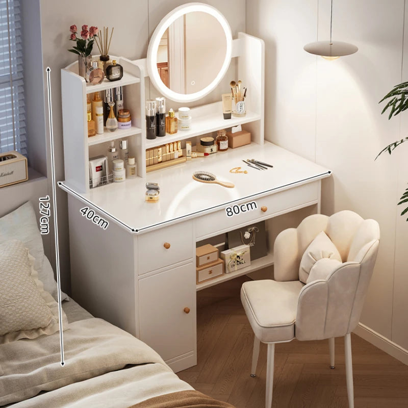 White Corner Vanity Makeup Desk Wooden