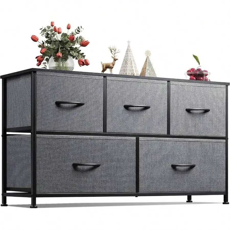 5 Drawer Fabric Dresser Wide Storage