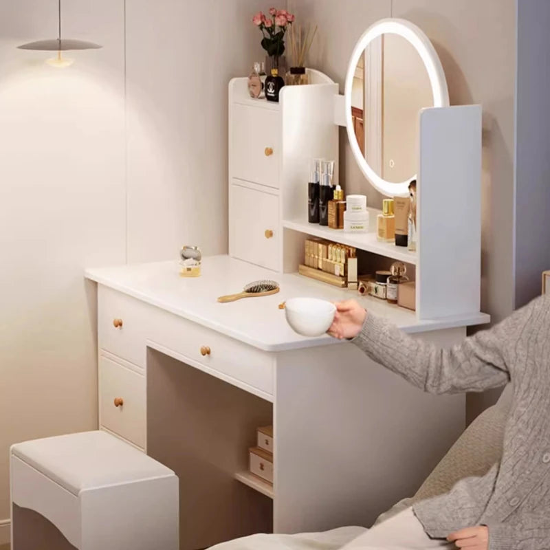 White Corner Vanity Makeup Desk Wooden