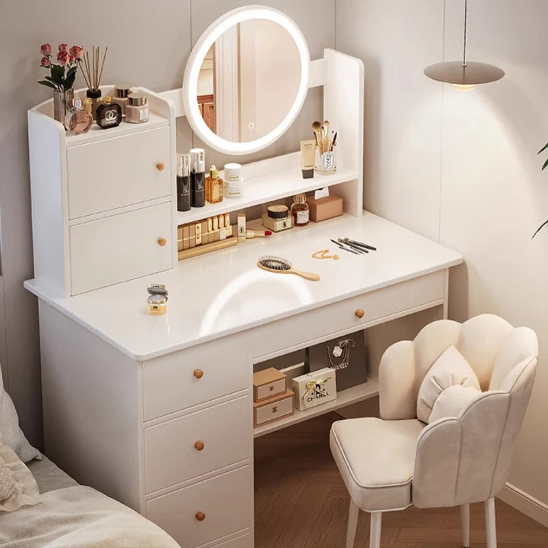 White Corner Vanity Makeup Desk Wooden
